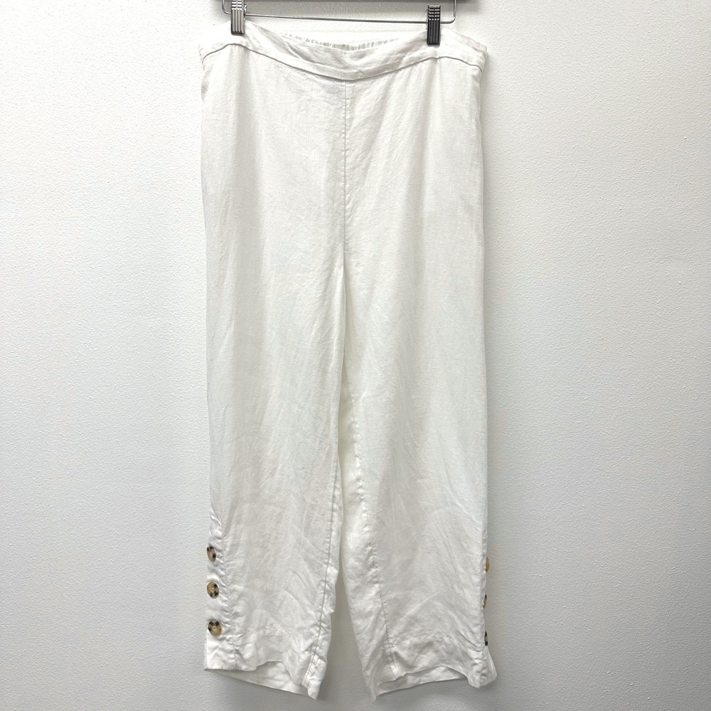 Chico's Pull On Linen Wide Leg Ankle Pants White Size 1.5